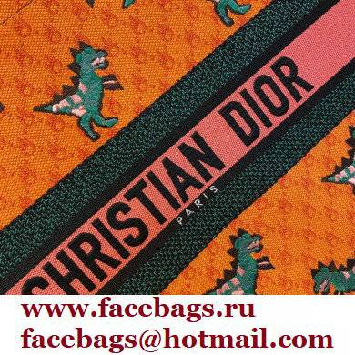 Dior Book Tote Bag in Multicolor Dragon  &  Fire Embroidery Orange 2021